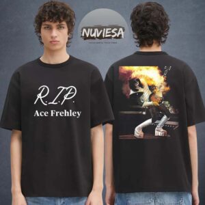 Ace Frehley Merch Rip Fire Guitar Of Kiss Band Two Sided Unisex T-Shirt