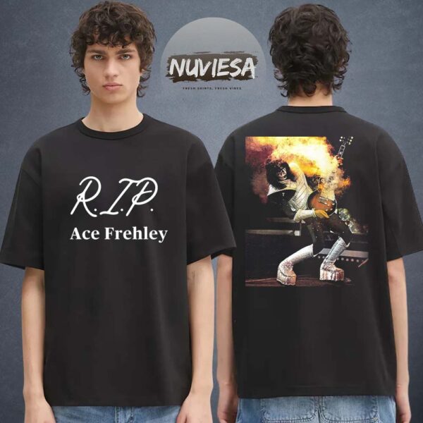 Ace Frehley Merch Rip Fire Guitar Of Kiss Band Two Sided Unisex T-Shirt